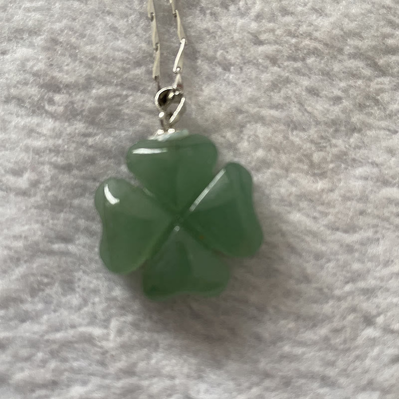 Fortune Jewel 925 Sterling Silver Green Aventurine Four Leaf Clover Luck Leather Rope Necklace Pendant