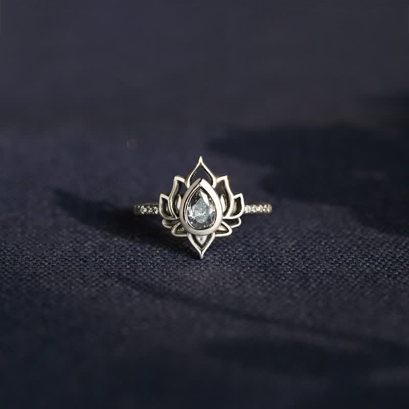 Fortune Jewel Sterling Silver Lotus Zircon Blessing Protection Ring