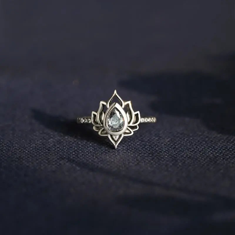 Fortune Jewel 925 Sterling Silver Lotus Zircon Blessing Protection Ring Fortune Jewel