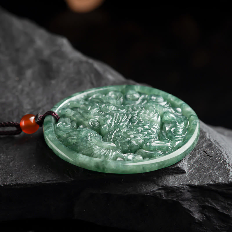 Fortune Jewel Natural Jade Kirin Abundance String Necklace Pendant