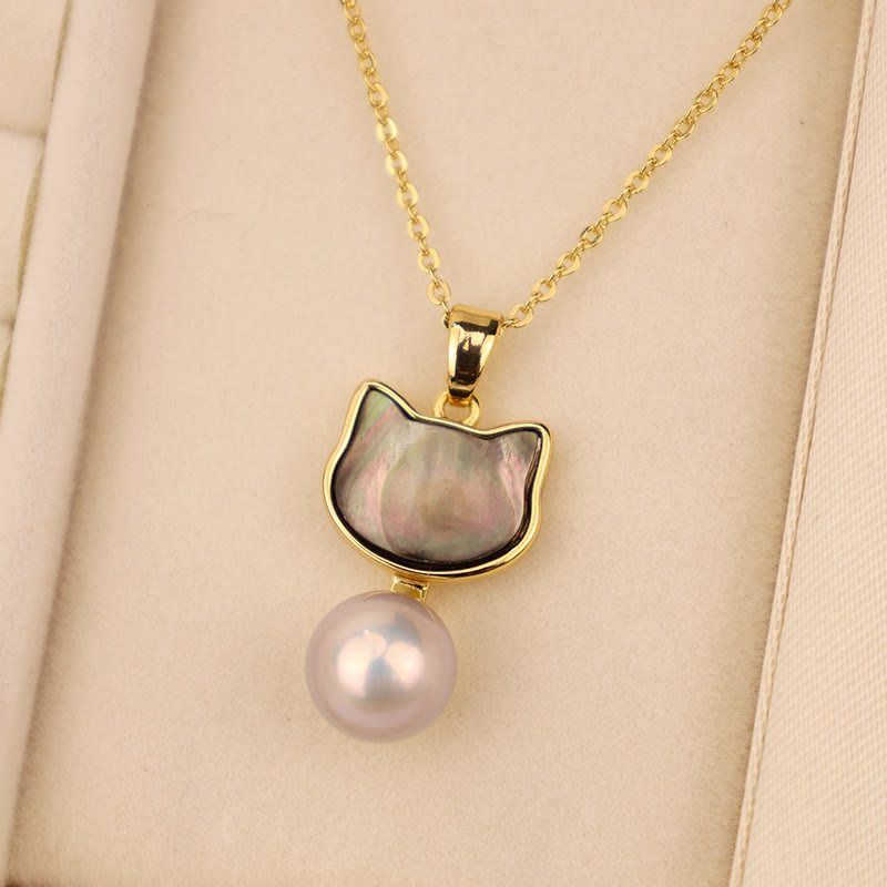Fortune Jewel Natural Pearl Copper Cat Healing Necklace Pendant Earrings