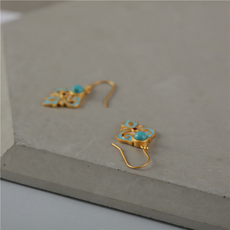 Fortune Jewel Copper Enamel Turquoise Positive Drop Earrings