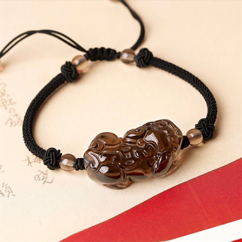 Fortune Jewel Natural Obsidian Amethyst Citrine PiXiu Cooper Coin Wealth Bracelet