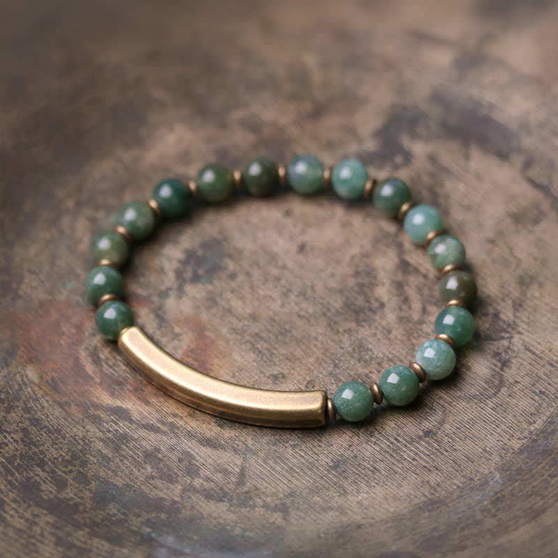 Fortune Jewel Red Jasper Moss Agate Black Obsidian Crystal Copper Peace Couple Bracelet