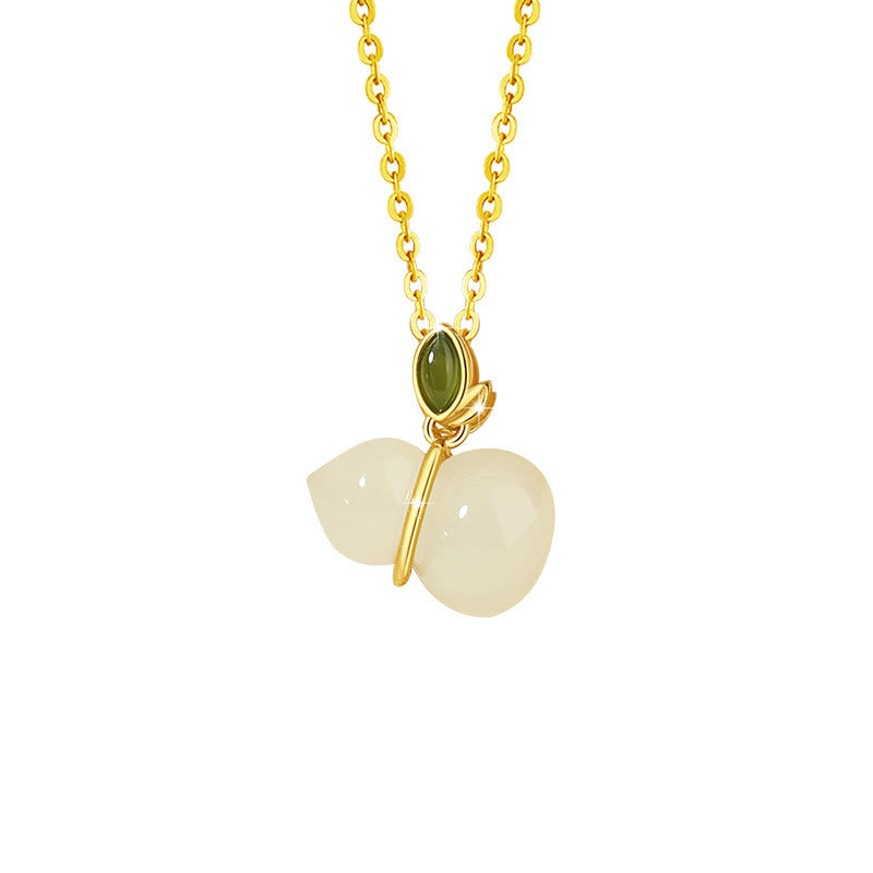 Fortune Jewel 925 Sterling Silver Hetian Jade Gourd Abundance Necklace Pendant