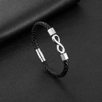 Fortune Jewel Endless Knot Titanium Steel Infinity Leather Weave Balance Bracelet