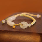 Fortune Jewel Natural Hetian Jade Bead Double Peace Buckle Fu Character Abundance Braided Bracelet
