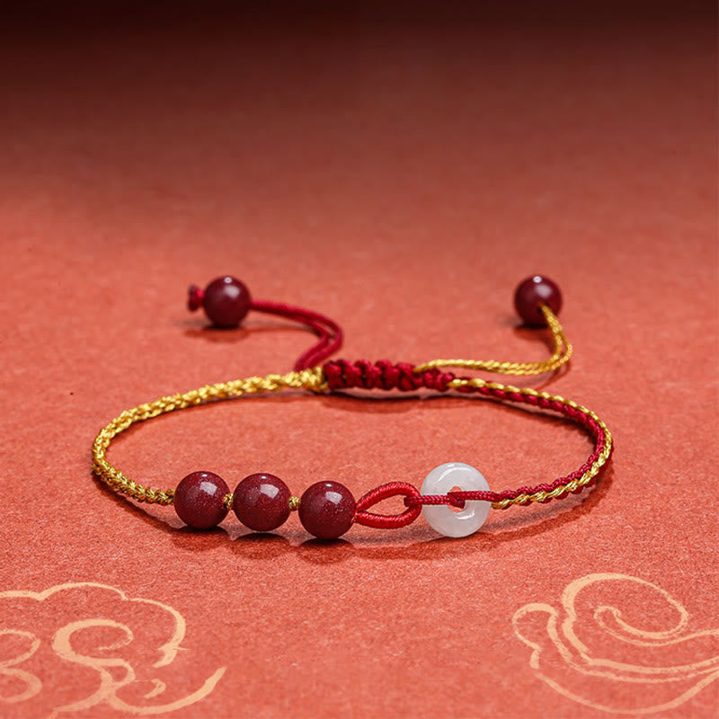 Fortune Jewel Natural Cinnabar Jade Peace Buckle Blessing Bracelet