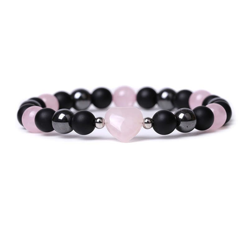 Fortune Jewel Black Onyx Tiger Eye Stone Crystal Love Heart Protection Bracelet