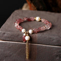Fortune Jewel Natural Strawberry Quartz Pearl 14k Gold Plated Love Healing Bracelet