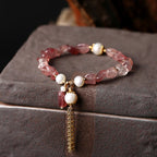 Fortune Jewel Natural Strawberry Quartz Pearl 14k Gold Plated Love Healing Bracelet