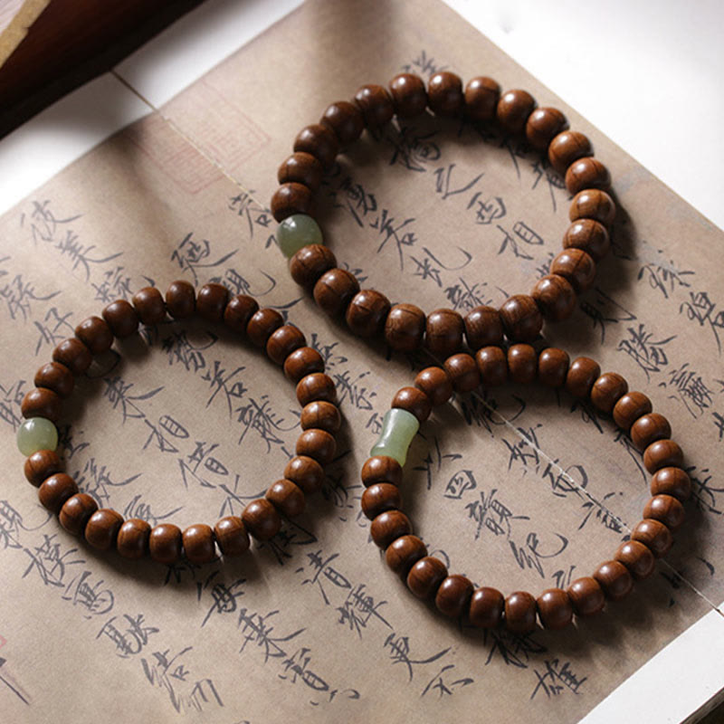 Fortune Jewel Natural Abelia Biflora Wood Hetian Jade Bamboo Bead Warding Off Evil Spirits Bracelet