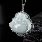 Fortune Jewel Laughing Buddha Natural Jade Abundance Titanium Steel Chain Necklace Pendant Fortune Jewel
