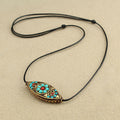 Fortune Jewel Tibet Turquoise Bead Marquise Pattern Protection Strength Necklace Pendant