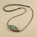 Fortune Jewel Tibet Turquoise Bead Marquise Pattern Protection Strength Necklace Pendant