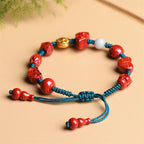 Fortune Jewel Natural Cinnabar Gourd Om Mani Padme Hum Laughing Buddha Blessing String Bracelet