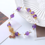 Fortune Jewel Natural Amethyst White Crystal Positive Cherry Charm Bracelet