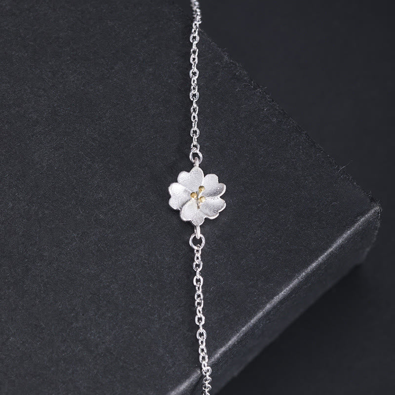 Fortune Jewel 925 Sterling Silver Cherry Blossom Blessing Chain Bracelet