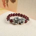 Fortune Jewel 925 Sterling Silver Natural Garnet Moonstone Red Agate PiXiu Wealth Ring