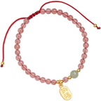 Fortune Jewel Natural Strawberry Quartz Garnet Jade Lucky Fortune Fu Character Healing Charm Bracelet
