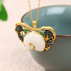 Fortune Jewel White Jade Elephant Butterfly Lotus Success Necklace Chain Pendant