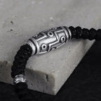 Fortune Jewel 999 Sterling Silver Nine-Eye Dzi Bead Pattern Blessing Rope Bracelet