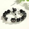 Fortune Jewel Natural Silver Sheen Obsidian Cat Head Fox Planet Protection Bracelet