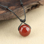 Fortune Jewel Red Agate Bead Confidence Leather Rope Necklace Pendant