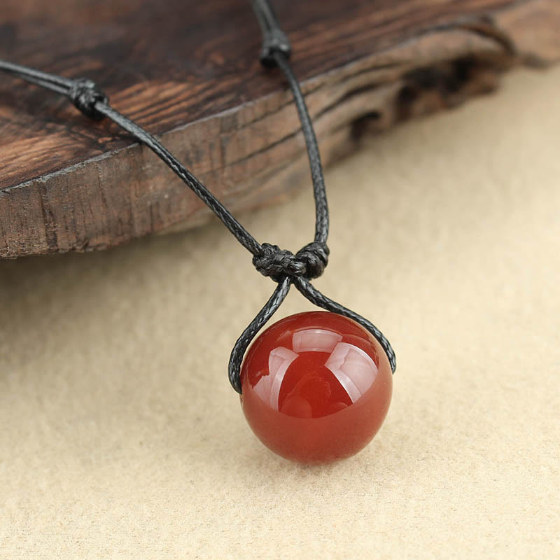 Fortune Jewel Red Agate Bead Confidence Leather Rope Necklace Pendant