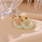 Fortune Jewel Round Jade Cyan Jade Prosperity Luck Drop Earrings