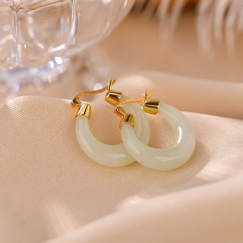 Fortune Jewel Round Jade Cyan Jade Prosperity Luck Drop Earrings