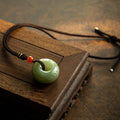 Fortune Jewel Natural Round Jade Gray Jade Peace Buckle Luck Necklace Pendant