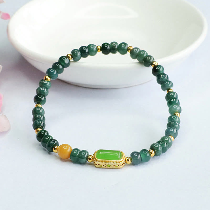 Fortune Jewel Natural Green Jade Topaz Luck Bracelet