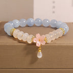 Fortune Jewel Aquamarine White Agate Pearl Abacus Beads Flower Healing Bracelet