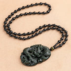 Fortune Jewel Hetian Cyan Jade Dragon Success Harmony Necklace Beaded String Pendant Fortune Jewel