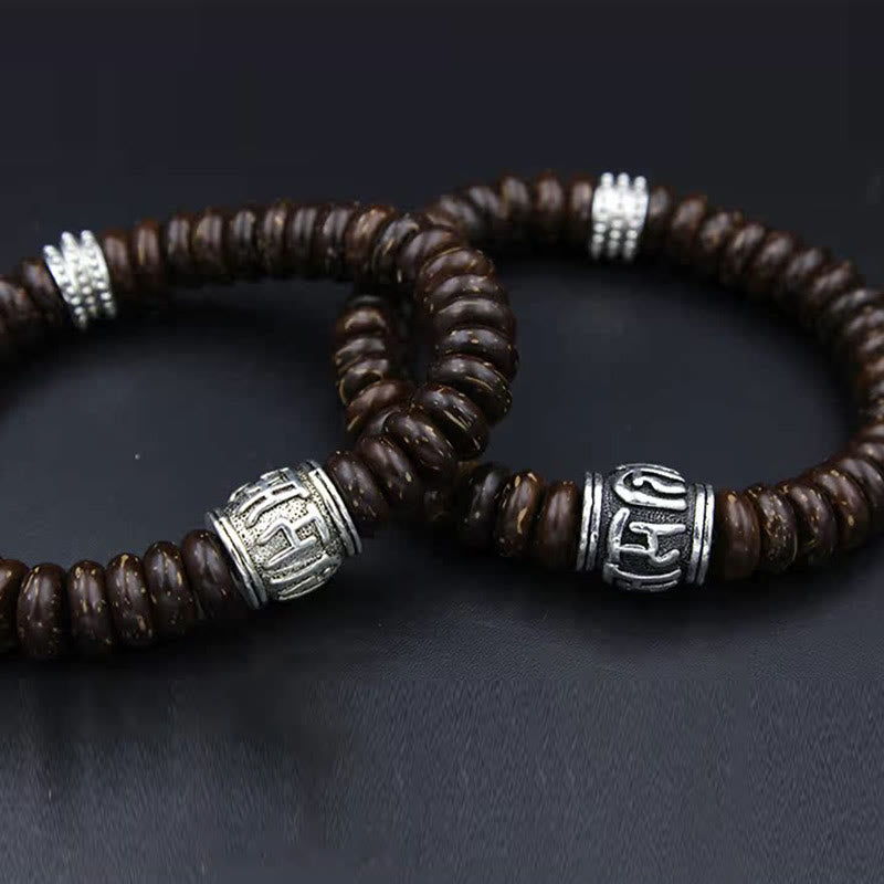 Fortune Jewel Natural Tibetan Coconut Shell Om Mani Padme Hum Positive Bracelet