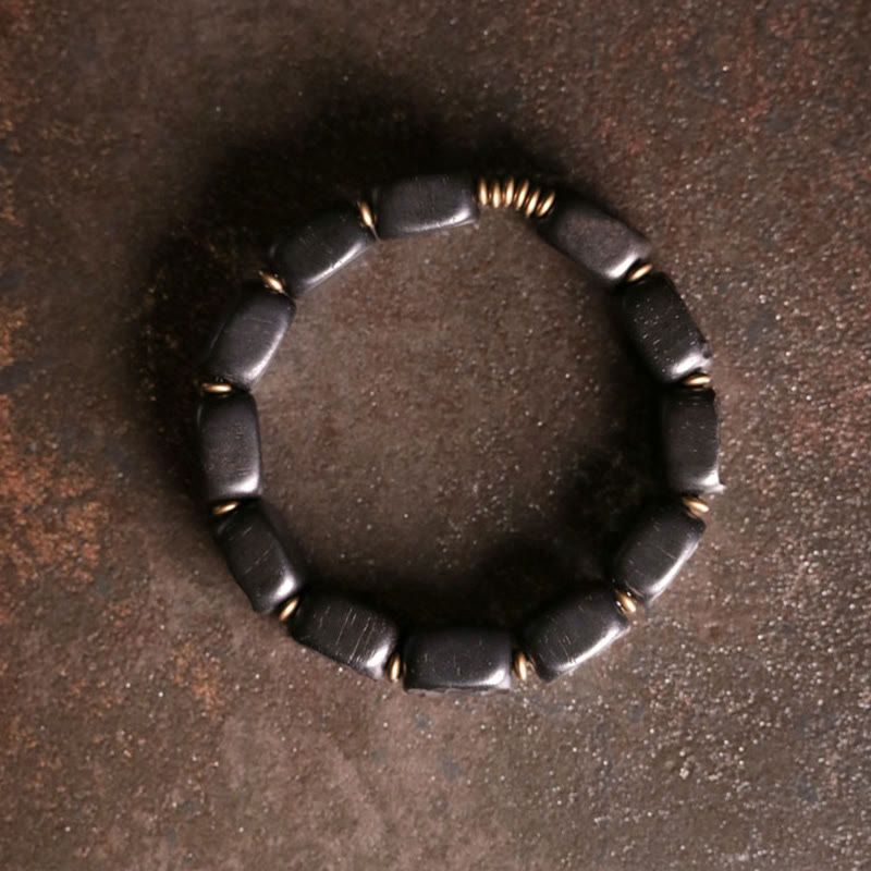 Fortune Jewel Retro Ebony Wood Texture Style Copper Peace Balance Bracelet