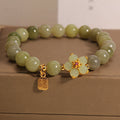 Fortune Jewel Green Jade Flower Fu Character Charm Luck Bracelet