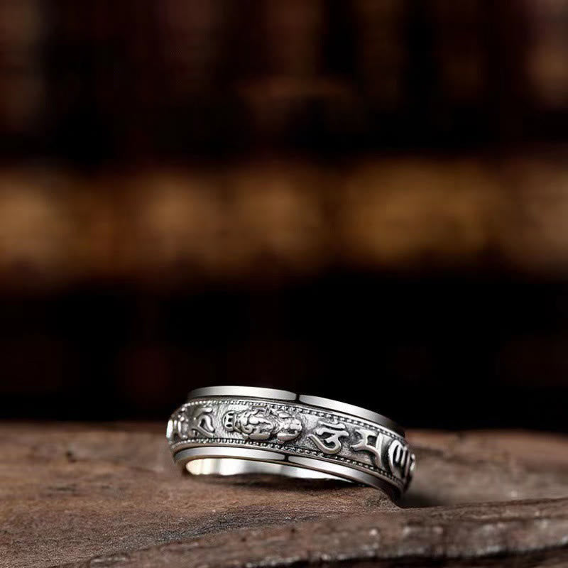 Fortune Jewel Tibetan Om Mani Padme Hum PiXiu Engraved Wealth Luck Rotatable Ring