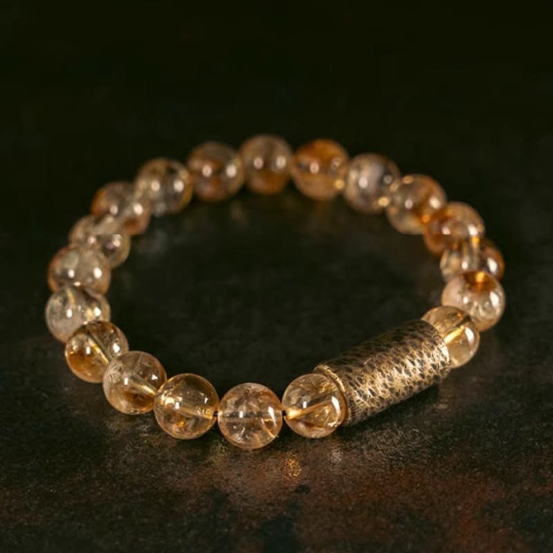 Fortune Jewel Natural Citrine Crystal Brass Bead Protection Bracelet
