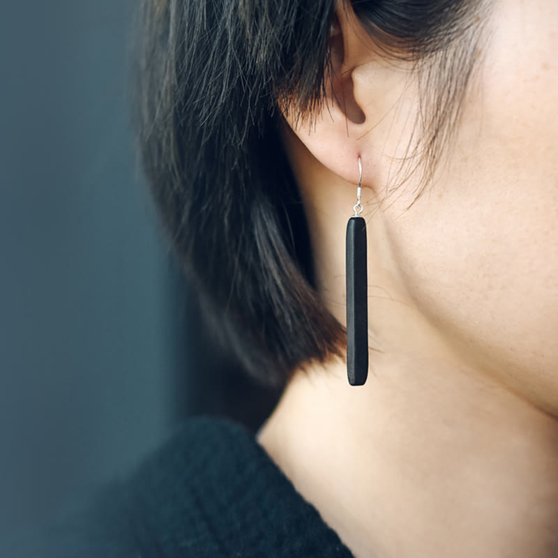 Fortune Jewel 925 Sterling Silver Ebony Wood Texture Balance Peace Drop Dangle Earrings