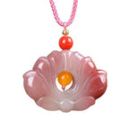 Fortune JewelPink Golden Silk Jade Lotus Flower Wealth Necklace Pendant Fortune Jewel