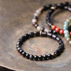 Fortune Jewel Ebony Wood Red Jasper Moss Agate Crystal Copper Peace Couple Bracelet