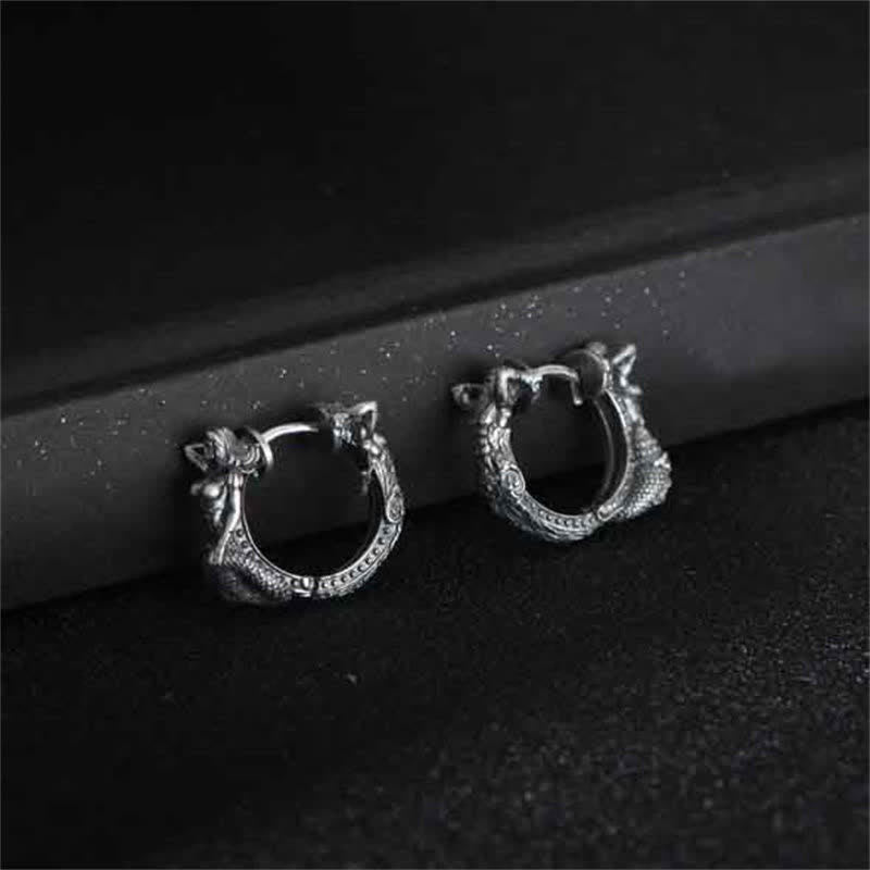Fortune Jewel 925 Sterling Silver Dragon Hoop Pattern Protection Earrings Fortune Jewel