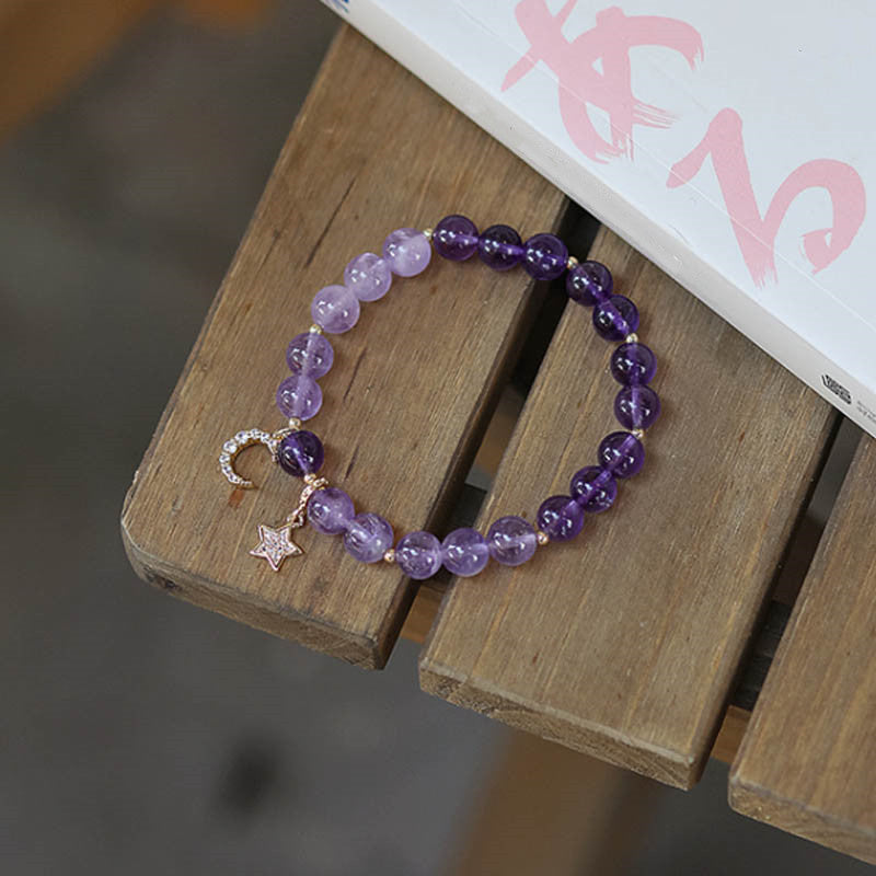 Fortune Jewel Amethyst Crystal Moon Star Healing Bracelet