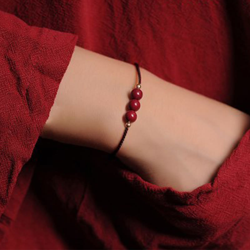 Fortune Jewel 14K Gold Plated Natural Cinnabar Blessing String Braided Bracelet