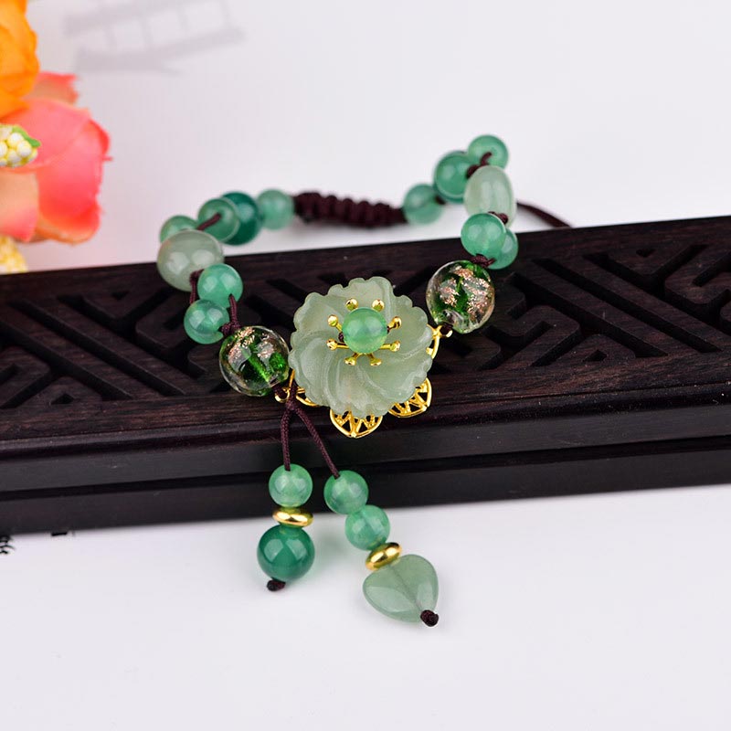 Fortune Jewel Natural Green Jade Luck Dangling Flower Bracelet