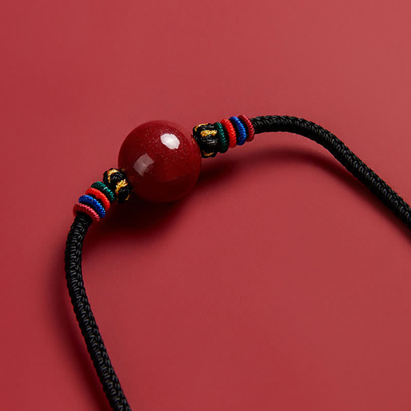 Fortune Jewel Cinnabar Bead Blessing String Necklace Pendant