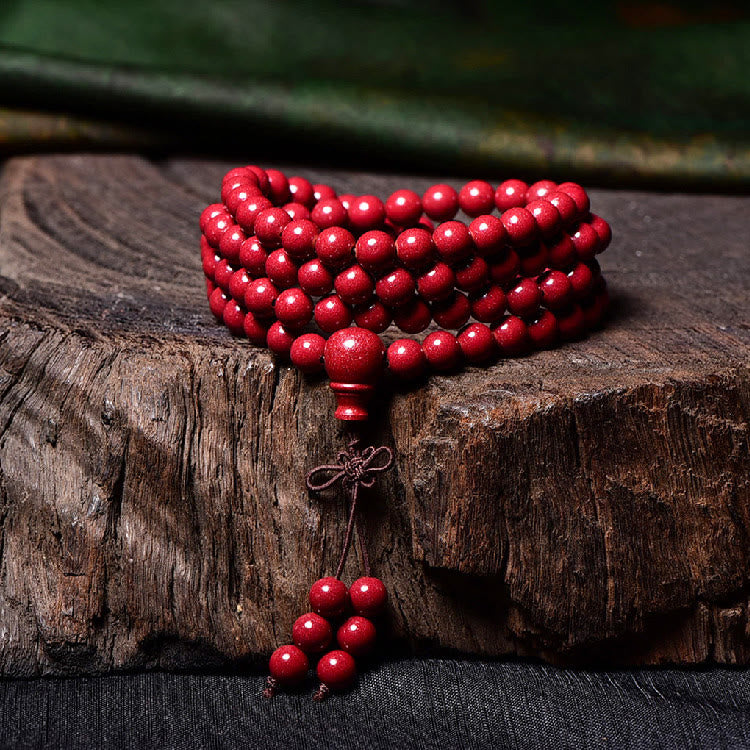 Fortune Jewel 108 Mala Beads Cinnabar Om Mani Padme Hum Pattern Engraved Blessing Bracelet