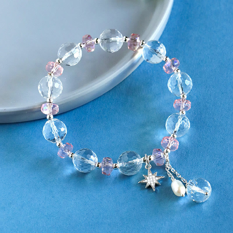 Fortune Jewel White Crystal Pink Crystal Protection Star Charm Bracelet